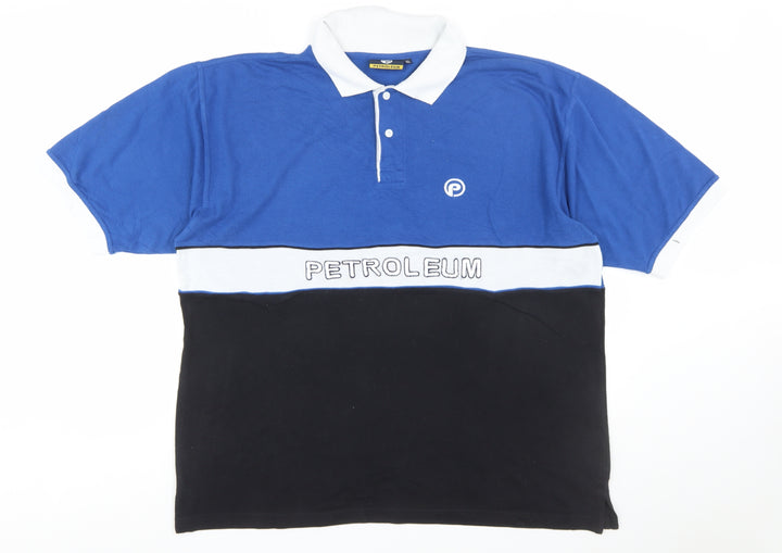 Petroleum Mens Blue Colourblock Polo Shirt XL Cotton Blend
