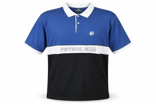 Front view of Petroleum men’s blue colourblock polo shirt xl cotton blend