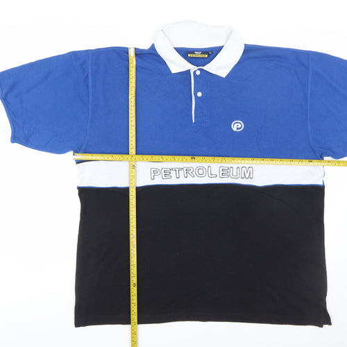 Petroleum Mens Blue Colourblock Polo Shirt XL Cotton Blend