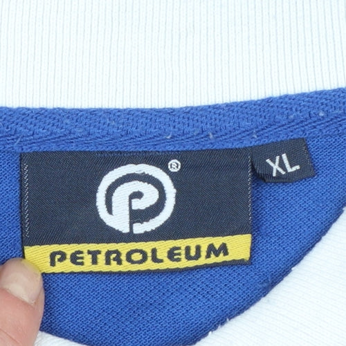Petroleum Mens Blue Colourblock Polo Shirt XL Cotton Blend