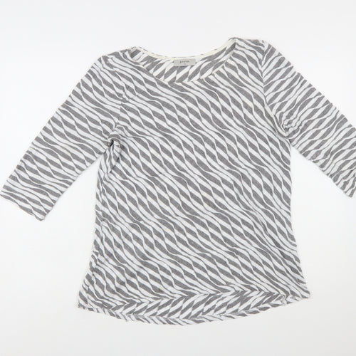 Soon Women's Grey Striped 3/4 Sleeve Cotton T-Shirt Size 12