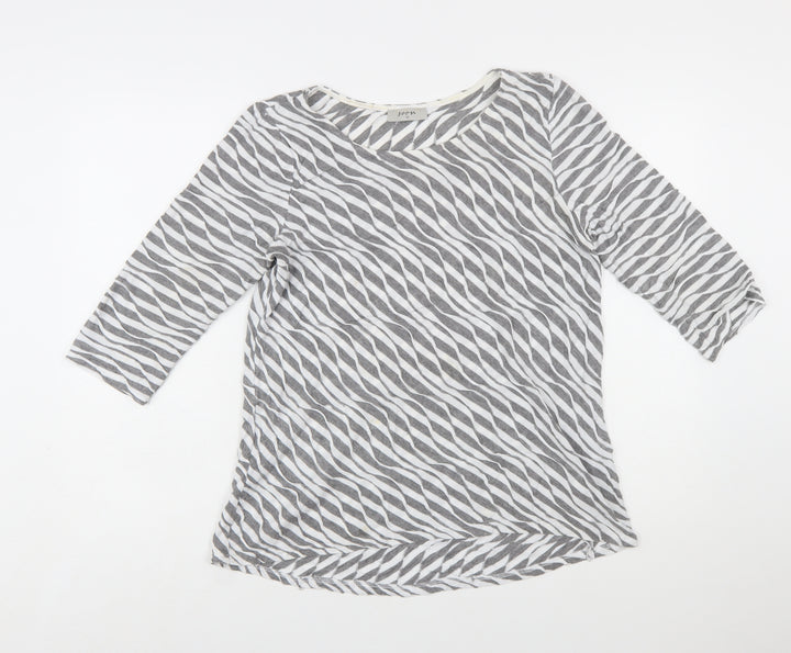 Soon Women's Grey Striped 3/4 Sleeve Cotton T-Shirt Size 12