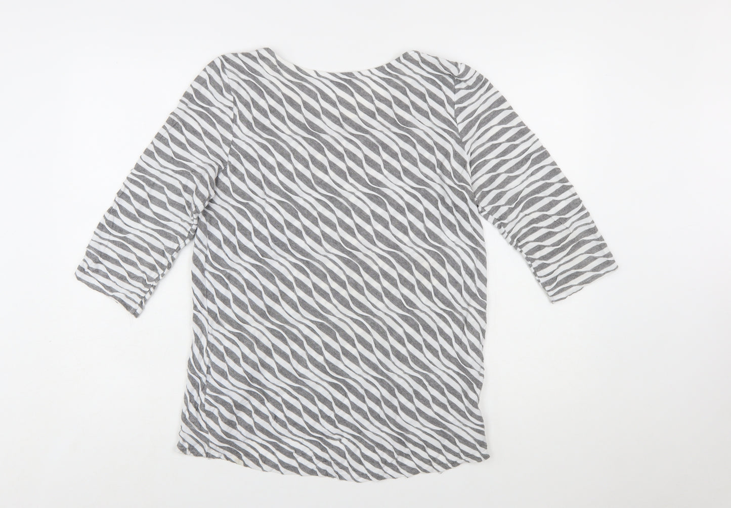 Soon Women's Grey Striped 3/4 Sleeve Cotton T-Shirt Size 12