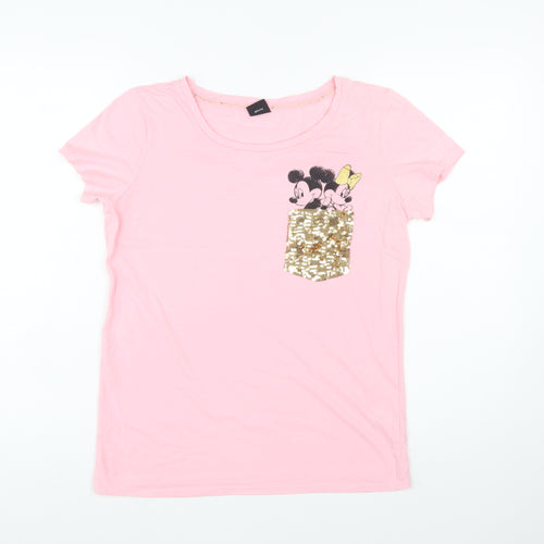 Disney at George Womens Pink Sequin Pocket Mickey T-Shirt Size 10