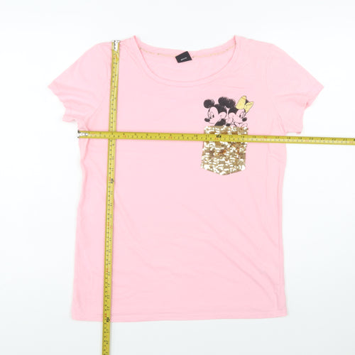 Disney at George Womens Pink Sequin Pocket Mickey T-Shirt Size 10