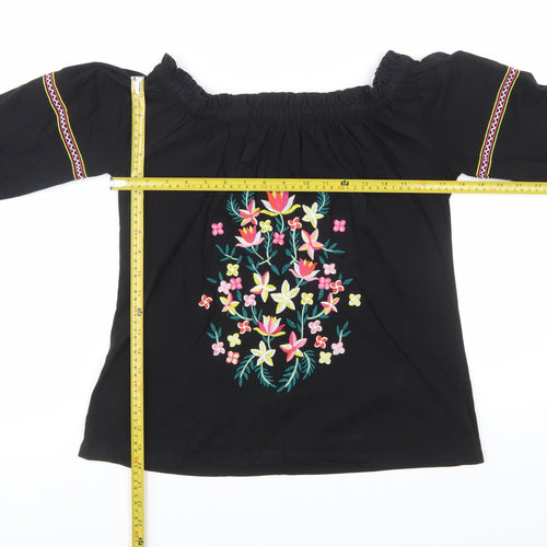 Dorothy Perkins Women's Black Floral Embroidered Off Shoulder Blouse UK 12