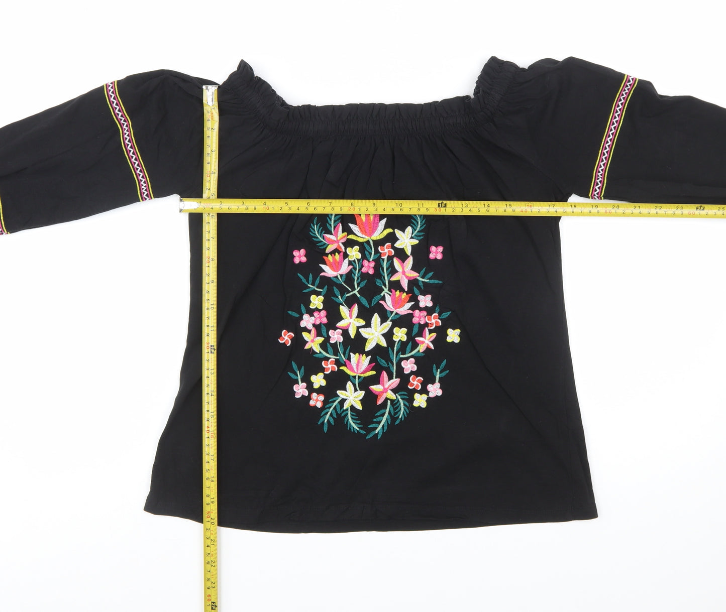 Dorothy Perkins Women's Black Floral Embroidered Off Shoulder Blouse UK 12