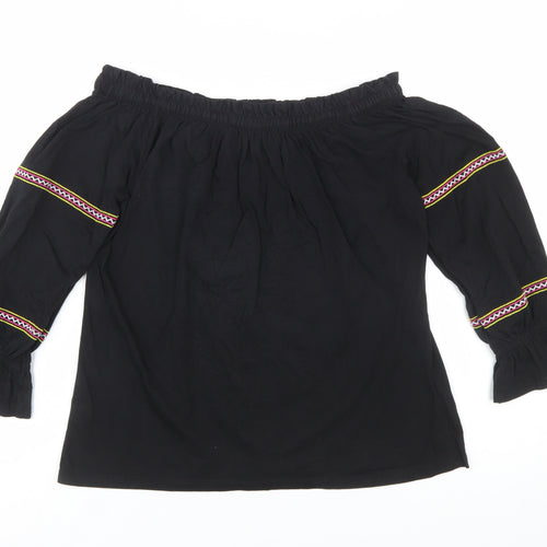 Dorothy Perkins Women's Black Floral Embroidered Off Shoulder Blouse UK 12