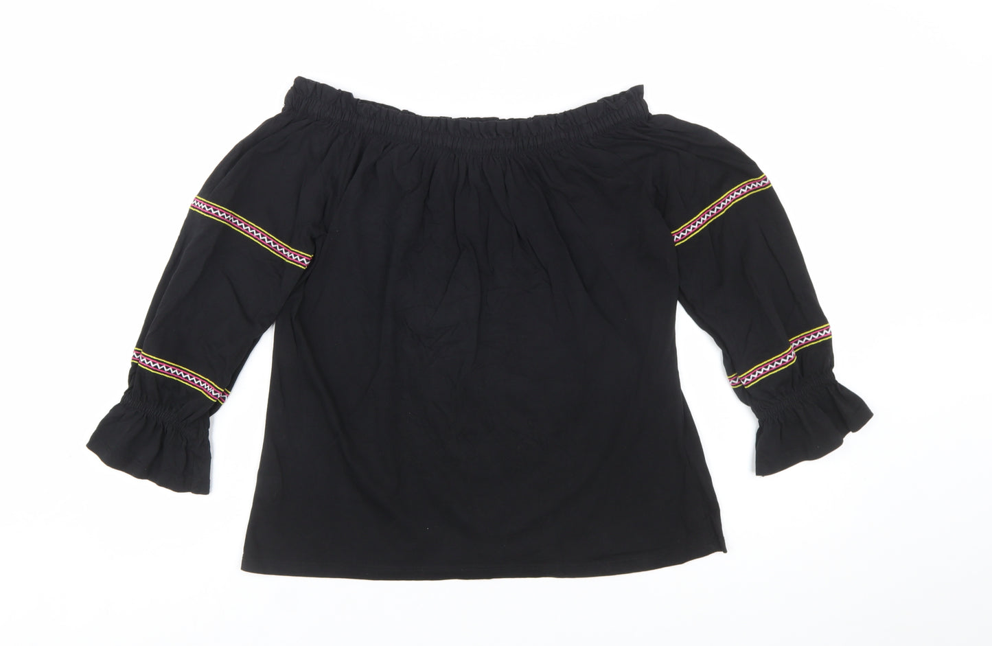 Dorothy Perkins Women's Black Floral Embroidered Off Shoulder Blouse UK 12