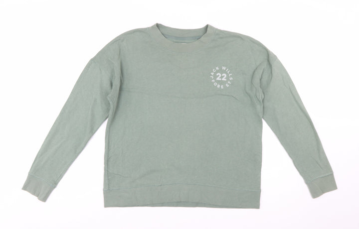 Jack Wills Womens Green Crew Neck Cotton Blend Sweatshirt UK 10