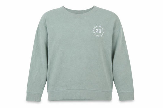 Front view of Jack Wills women’s green crew neck cotton blend sweatshirt uk 10