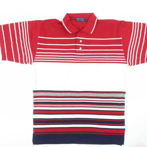 Felicia Men's Multicoloured Striped Cotton Polo Shirt Size L