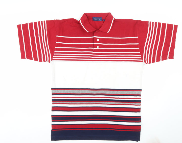 Felicia Men's Multicoloured Striped Cotton Polo Shirt Size L