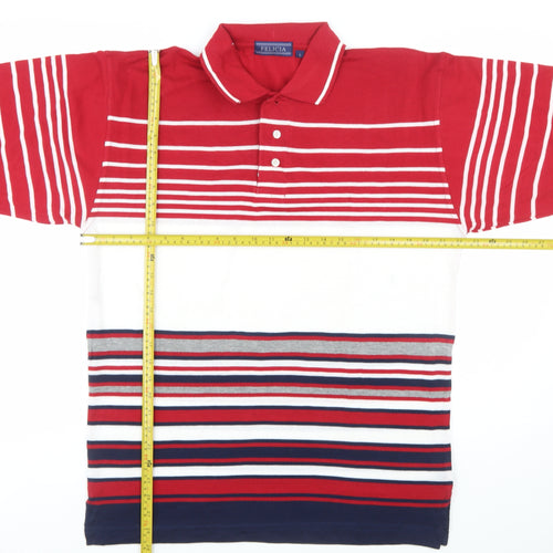 Felicia Men's Multicoloured Striped Cotton Polo Shirt Size L