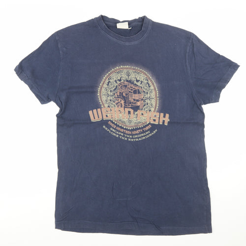 Weird Fish Men's Blue Graphic Print Cotton T-Shirt Size M