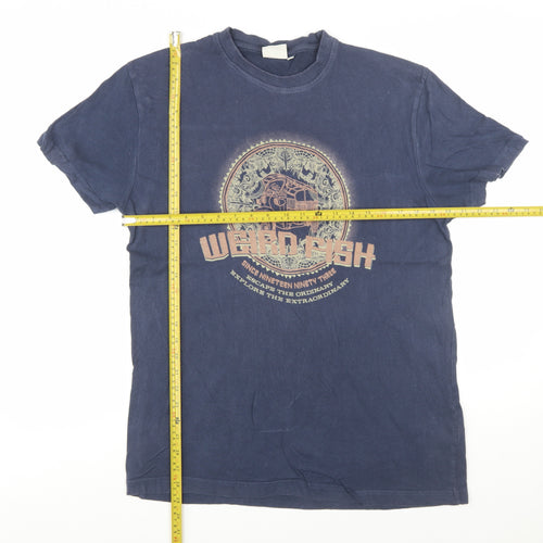 Weird Fish Men's Blue Graphic Print Cotton T-Shirt Size M