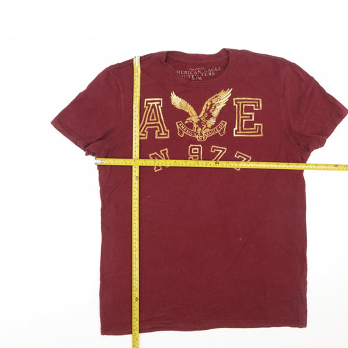 American Eagle Outfitters Men's Maroon Athletic Fit Graphic T-Shirt Size M