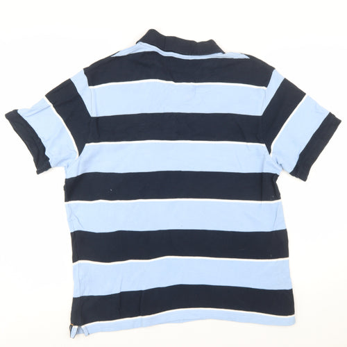 Rockport Men Blue Striped Cotton Polo Shirt Size XL