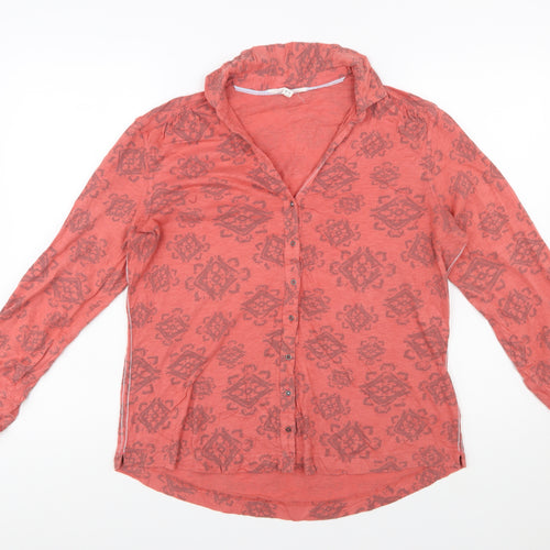 White Stuff Women Pink Geometric Cotton Long Sleeve Button-Up Tunic UK14