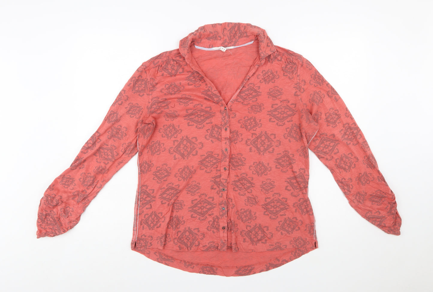White Stuff Women Pink Geometric Cotton Long Sleeve Button-Up Tunic UK14