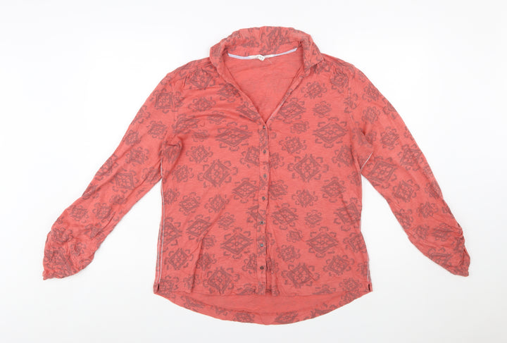 White Stuff Women Pink Geometric Cotton Long Sleeve Button-Up Tunic UK14