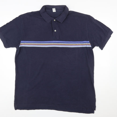 GAP Men's Navy XL Striped Cotton Polo Shirt Classic Fit