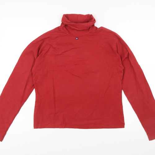 Tommy Jeans Women's Red Roll Neck Long Sleeve Basic Top L