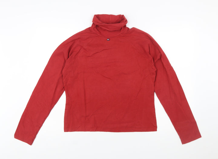 Tommy Jeans Women's Red Roll Neck Long Sleeve Basic Top L