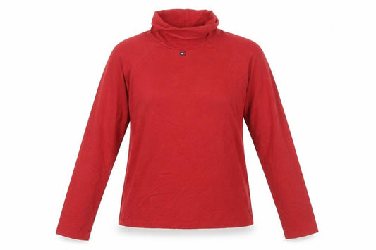 Front view of Tommy Jeans Women's Red Roll Neck Long Sleeve Basic Top L