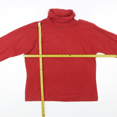 Tommy Jeans Women's Red Roll Neck Long Sleeve Basic Top L