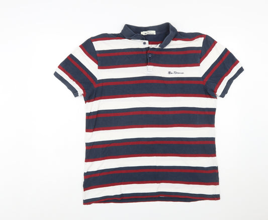 Ben Sherman Men's Navy Striped Cotton Polo Shirt Size L