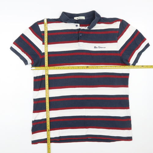 Ben Sherman Men's Navy Striped Cotton Polo Shirt Size L