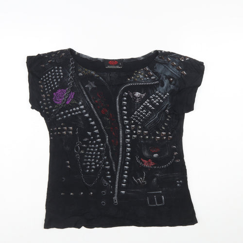 Spiral Womens Black Gothic Skull Studded T-Shirt Size L