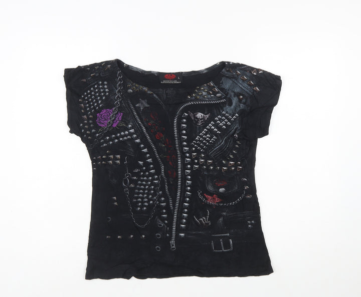 Spiral Womens Black Gothic Skull Studded T-Shirt Size L