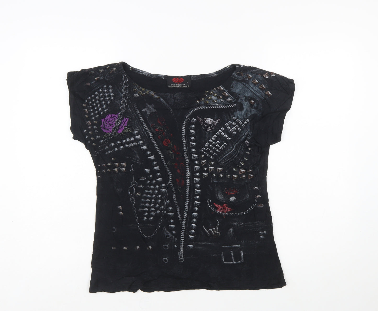 Spiral Womens Black Gothic Skull Studded T-Shirt Size L