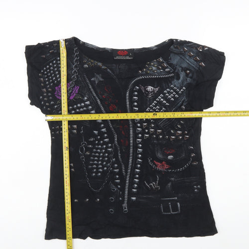 Spiral Womens Black Gothic Skull Studded T-Shirt Size L