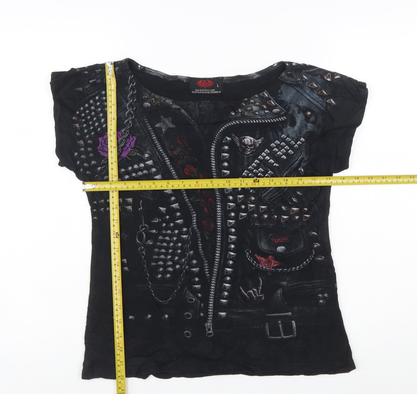 Spiral Womens Black Gothic Skull Studded T-Shirt Size L