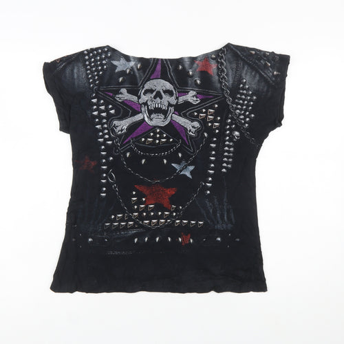Spiral Womens Black Gothic Skull Studded T-Shirt Size L