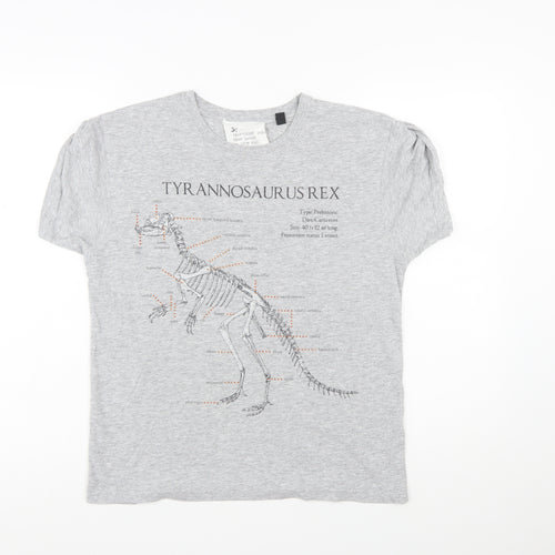 Topshop Women’s Grey Dinosaur Print Short Sleeve T-Shirt Size L