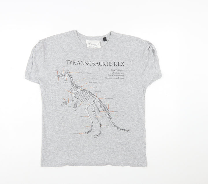 Topshop Women’s Grey Dinosaur Print Short Sleeve T-Shirt Size L