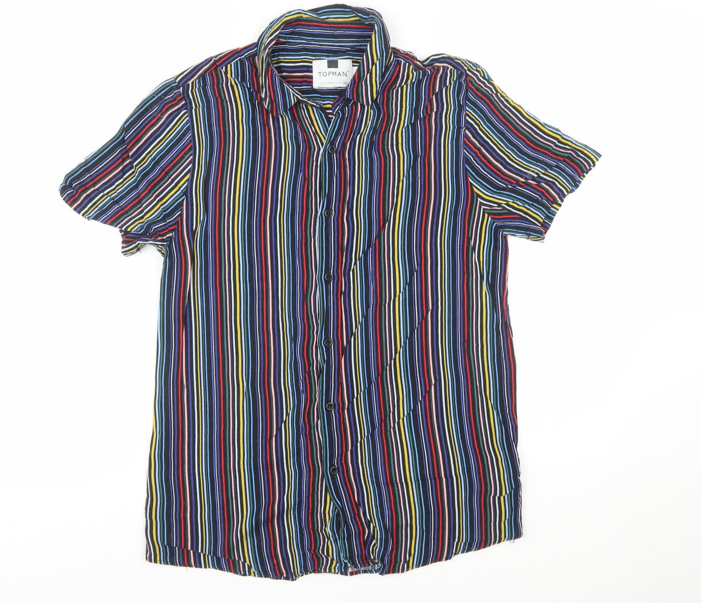 Topman Men's Multicoloured Striped Short Sleeve Button-Up Shirt Size M