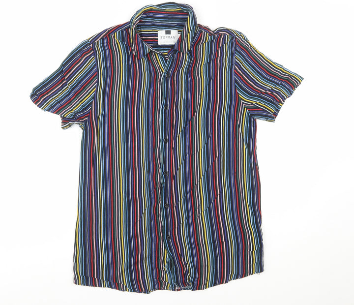 Topman Men's Multicoloured Striped Short Sleeve Button-Up Shirt Size M