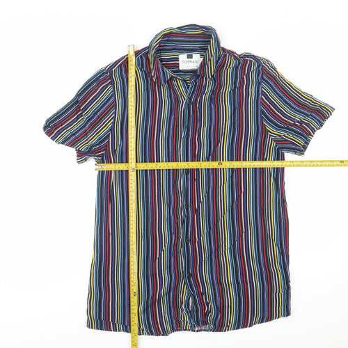 Topman Men's Multicoloured Striped Short Sleeve Button-Up Shirt Size M