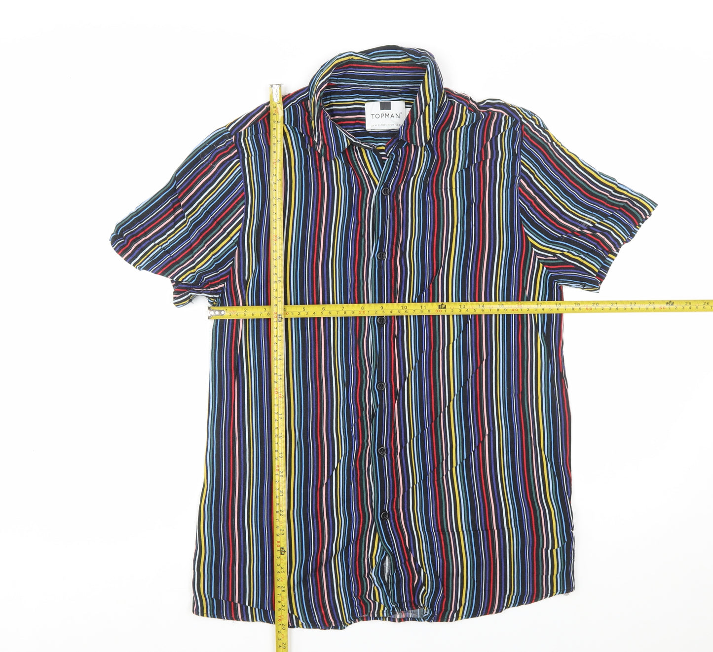 Topman Men's Multicoloured Striped Short Sleeve Button-Up Shirt Size M
