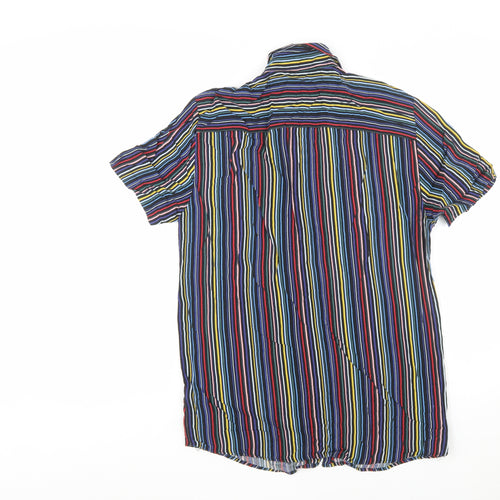 Topman Men's Multicoloured Striped Short Sleeve Button-Up Shirt Size M