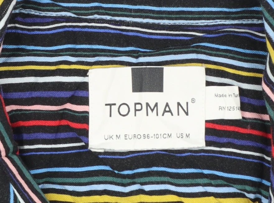 Topman Men's Multicoloured Striped Short Sleeve Button-Up Shirt Size M