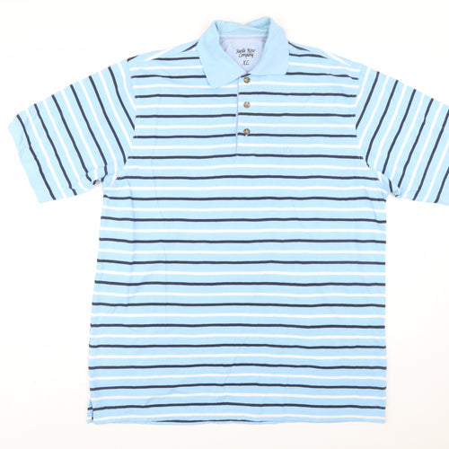 Savile Row Company Men’s Blue Striped Cotton Polo Shirt XL