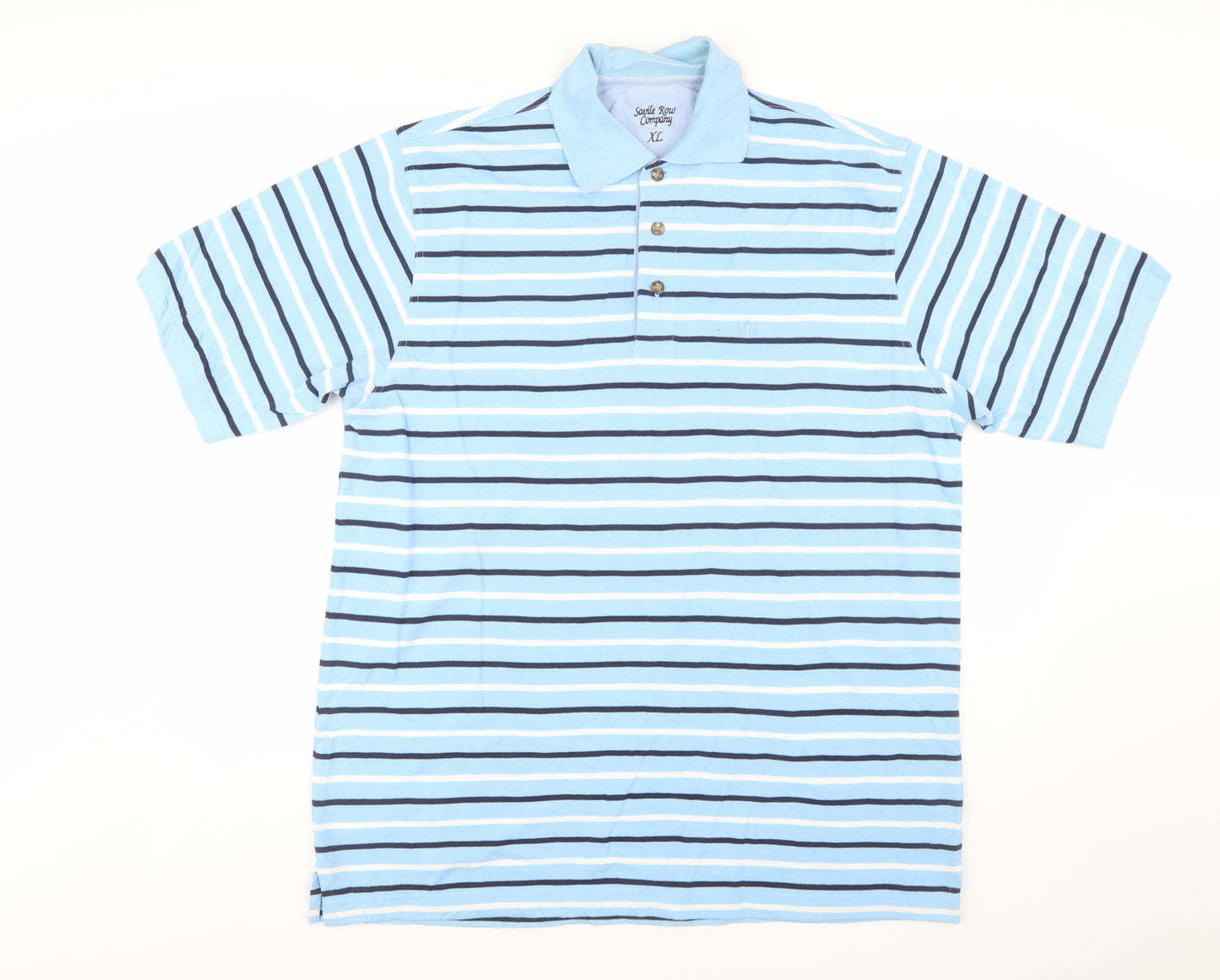Savile Row Company Men’s Blue Striped Cotton Polo Shirt XL