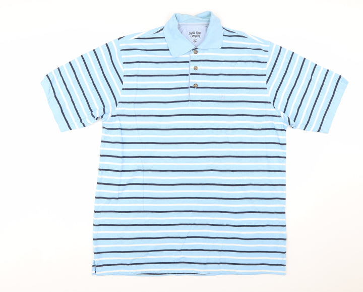 Savile Row Company Men’s Blue Striped Cotton Polo Shirt XL