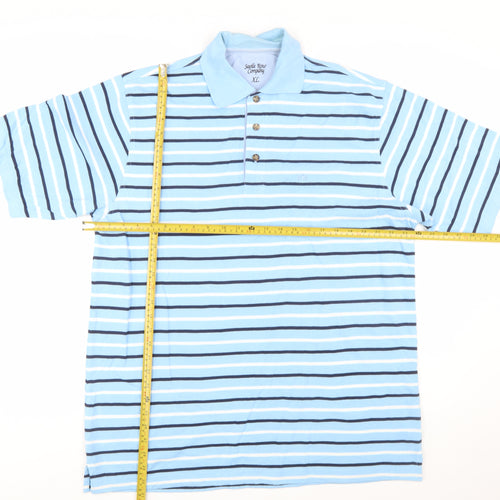 Savile Row Company Men’s Blue Striped Cotton Polo Shirt XL